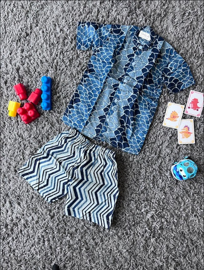 Boys cotton Blue Fish scale set