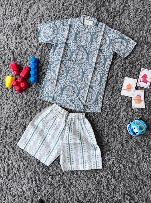 Boys cotton Ash blue Mandala print set