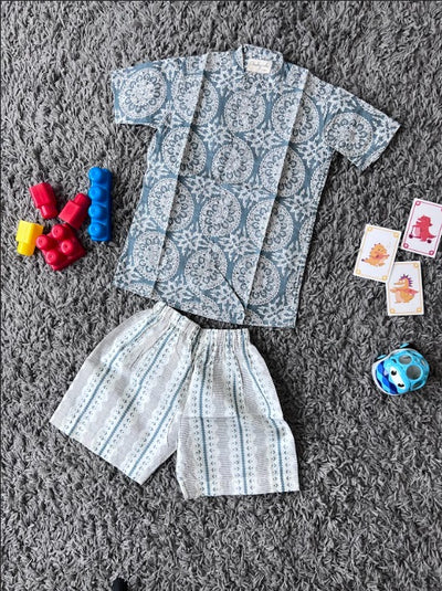 Boys cotton Ash blue Mandala print set