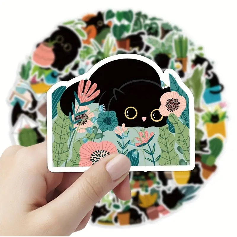 Cute Cat & Plants Stickers - 60 Pcs
