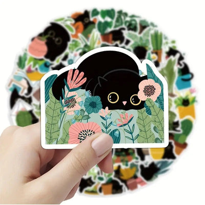 Cute Cat & Plants Stickers - 60 Pcs