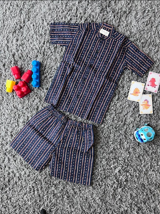 Boys cotton Blue & Red striped Co-ord set