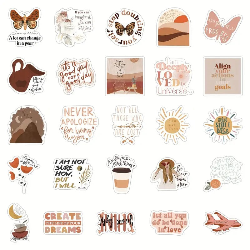 Bohemian theme inspirational Stickers - 50 Pcs