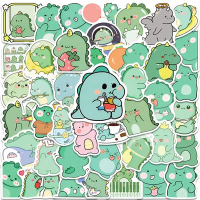 Green Dinosaur Stickers - 50 Pcs
