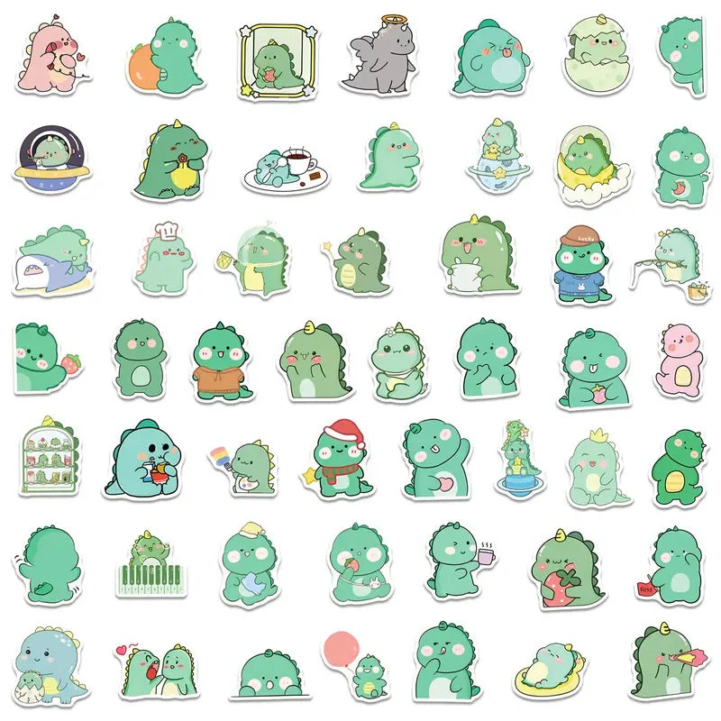 Green Dinosaur Stickers - 50 Pcs