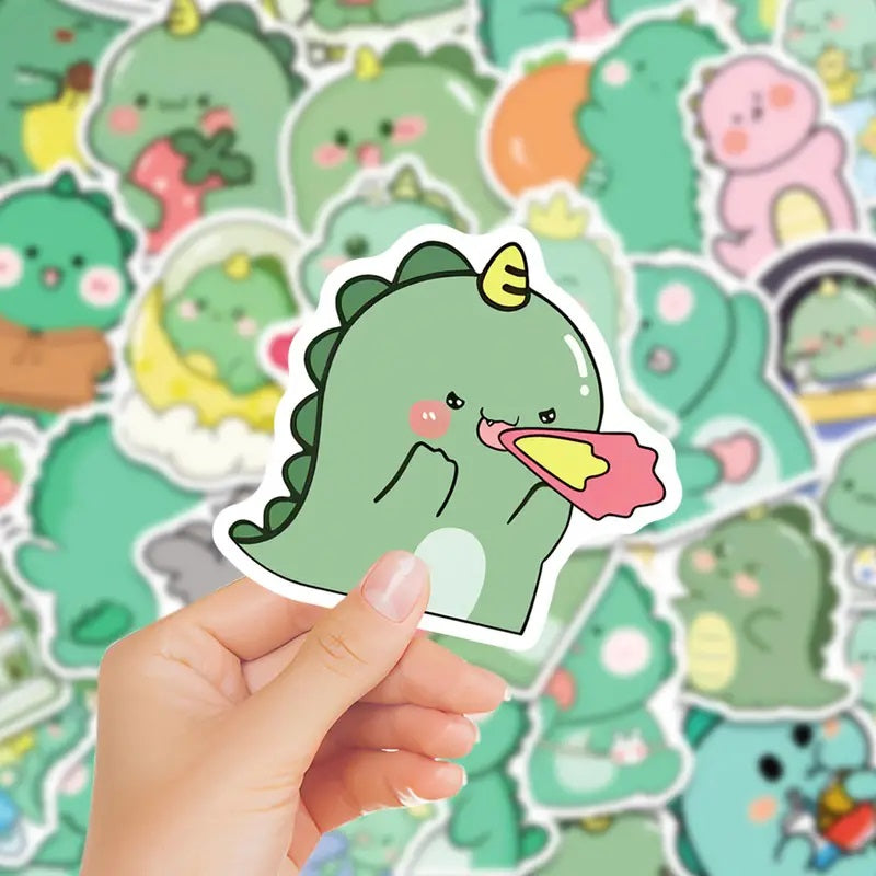 Green Dinosaur Stickers - 50 Pcs
