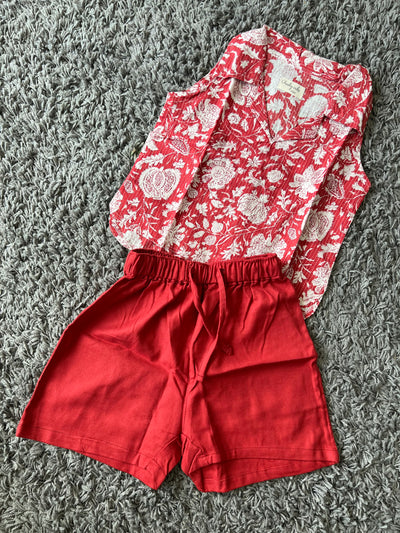Girls Cotton Red & White set