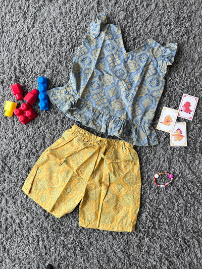 Girls Cotton Blue & Yellow set