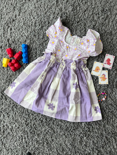 Girls Cotton Purple & White frock