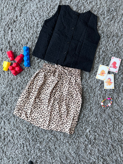 Girls Cotton Black animal print skirt & top