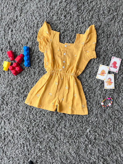 Girls Cotton Yellow floral Jumpsuit