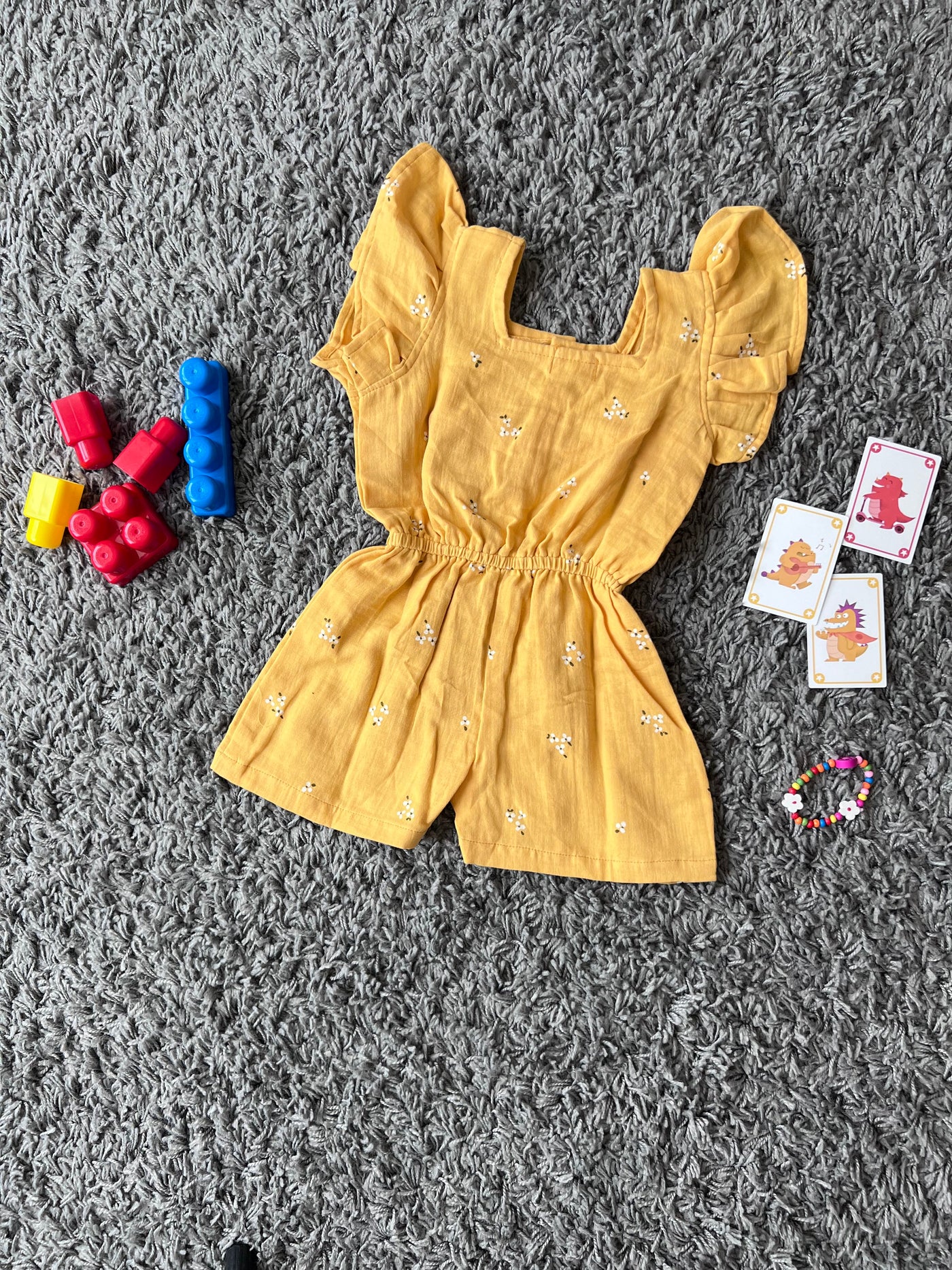 Girls Cotton Yellow floral Jumpsuit