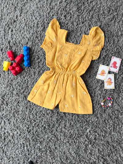 Girls Cotton Yellow floral Jumpsuit