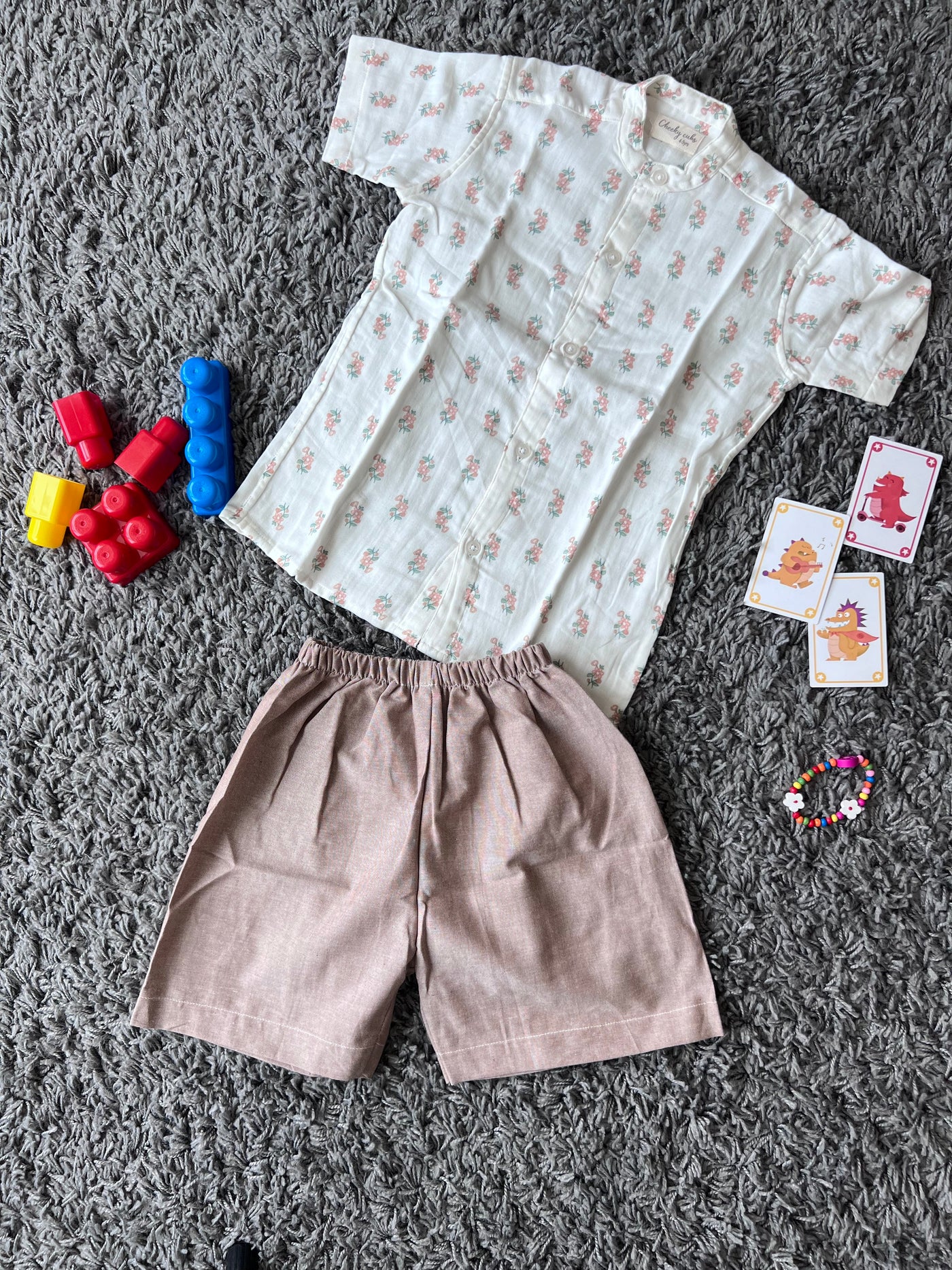 Boys cotton White Floral print set