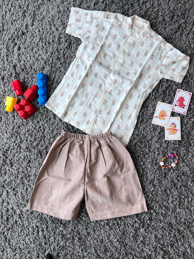 Boys cotton White Floral print set