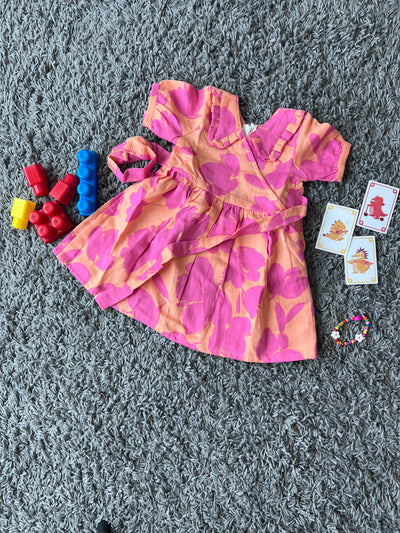 Girls Cotton Pink & Orange frock