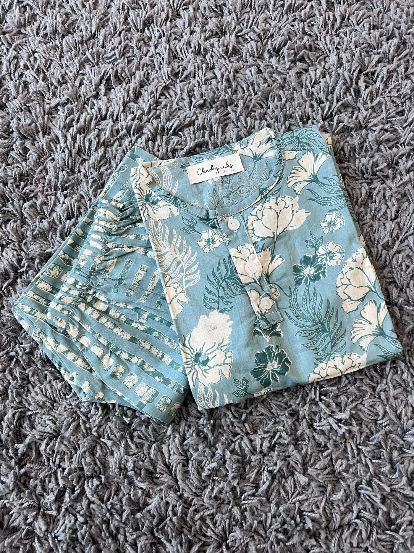 Boys cotton Green Floral print set