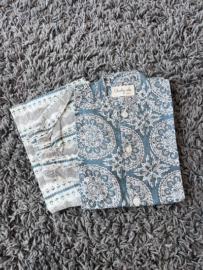 Boys cotton Ash blue Mandala print set