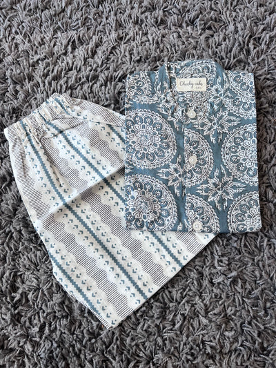 Boys cotton Ash blue Mandala print set