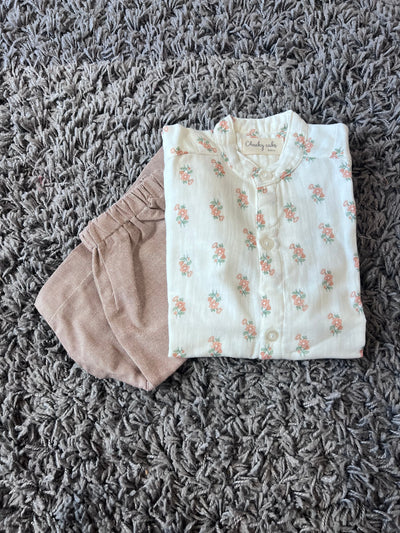 Boys cotton White Floral print set