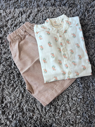 Boys cotton White Floral print set