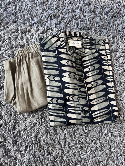 Boys  Black & Green Surfboard print set