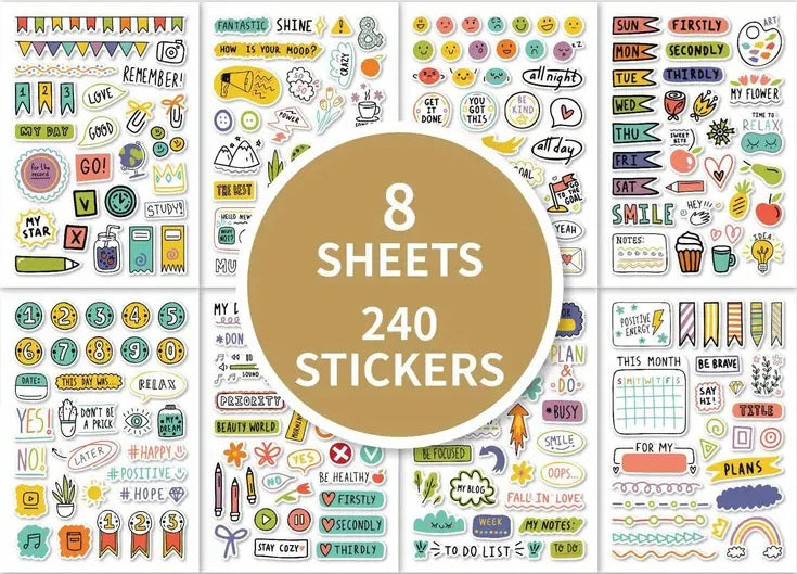 Scrapbook Stickers - 240 Pcs