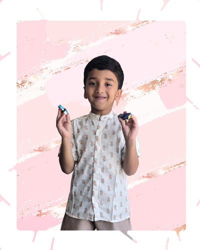 Boys cotton White Floral print set
