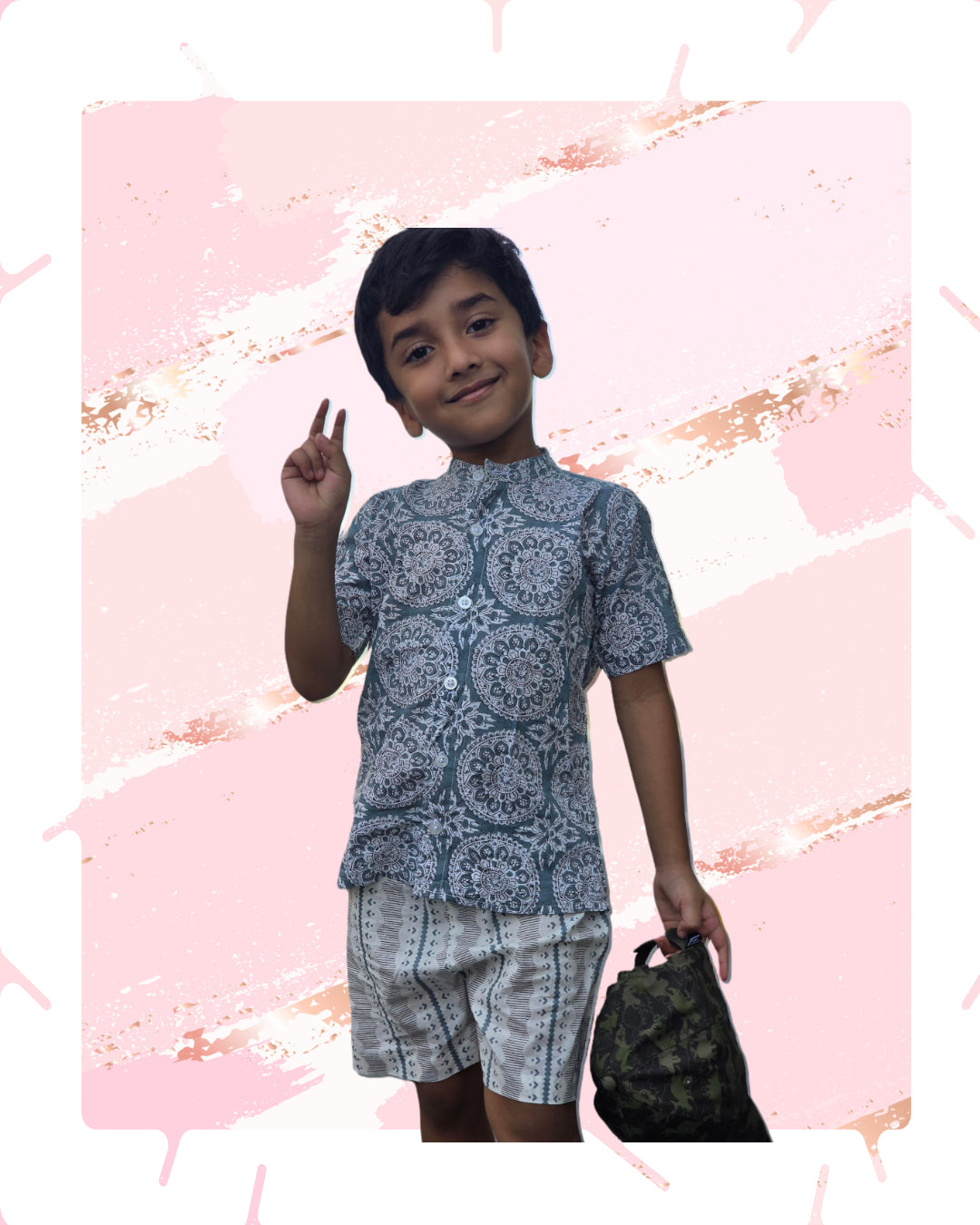 Boys cotton Ash blue Mandala print set