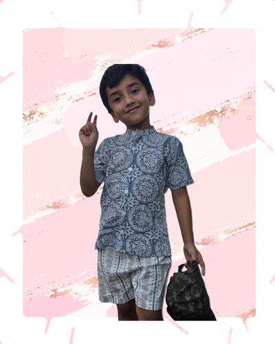 Boys cotton Ash blue Mandala print set