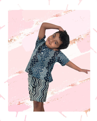 Boys cotton Blue Fish scale set